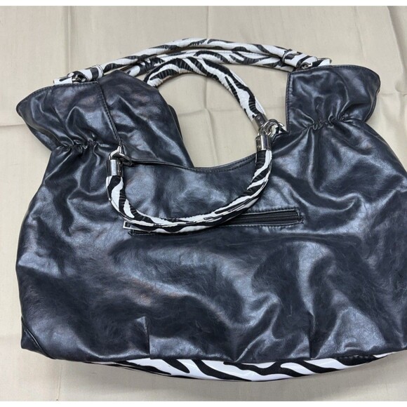 Vintage Y2K Zebra Print Ruffle Handbag Studded Hobo Bag Retro McBling Aesthetic - Picture 3 of 12